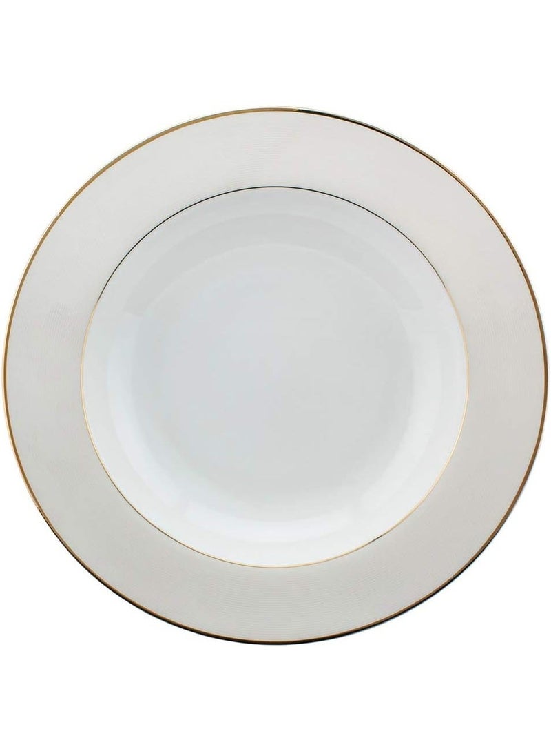 Shallow Porcelain Soup Plate 23cm – White with Platinum Rim, Elegant Dinnerware for Soup & Pasta - Image 1