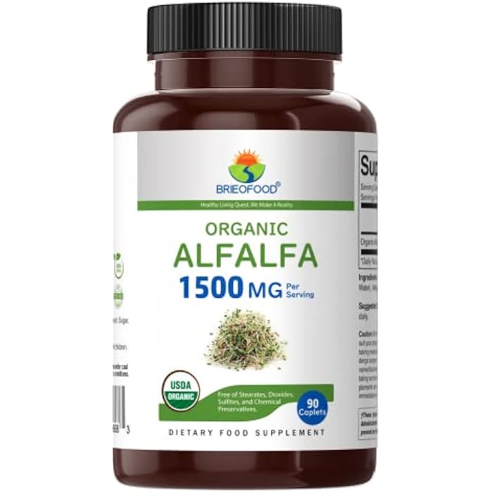 Brieofood Organic Alfalfa 1500mg, 45 Servings, Vegetarian, Gluten Free, 90 Vegetarian Tablets - Image 2