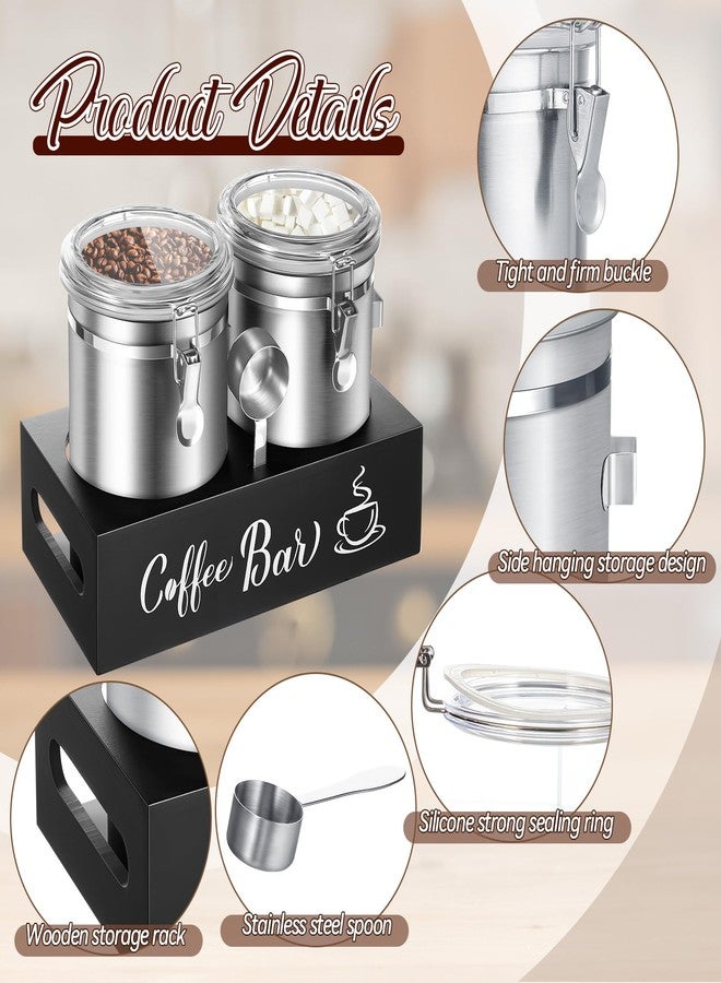 ماكس تشيك علبتان لتخزين القهوة من ماكس تشيك سعة 66 أونصة مع رف، مصنوعة من الفولاذ المقاوم للصدأ 304، حاوية لتخزين حبوب البن المطحونة مع مشبك قفل محكم الإغلاق ومغرفة، برطمانات تخزين طعام المطبخ (فضي) - Image 3