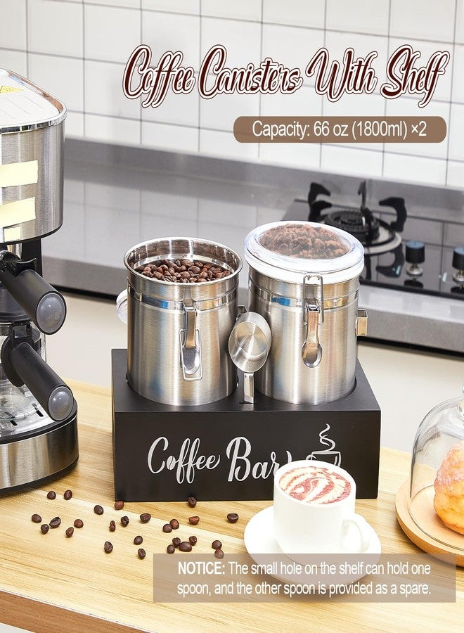 ماكس تشيك علبتان لتخزين القهوة من ماكس تشيك سعة 66 أونصة مع رف، مصنوعة من الفولاذ المقاوم للصدأ 304، حاوية لتخزين حبوب البن المطحونة مع مشبك قفل محكم الإغلاق ومغرفة، برطمانات تخزين طعام المطبخ (فضي) - Image 5