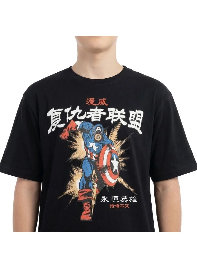 MARVEL  Men’s Marvel Captain America Oversized Drop Shoulder Graphic T-Shirt for Men | Best Price UAE