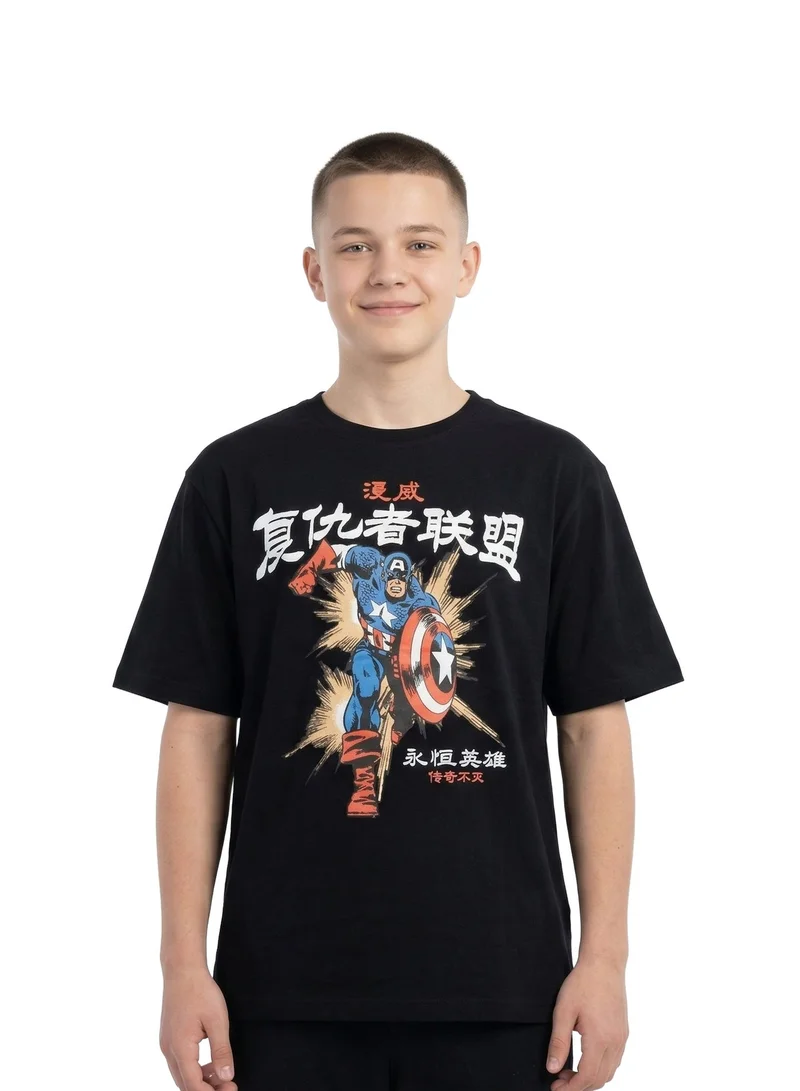 مارفل Men’s Marvel Captain America Oversized Drop Shoulder Graphic T-Shirt