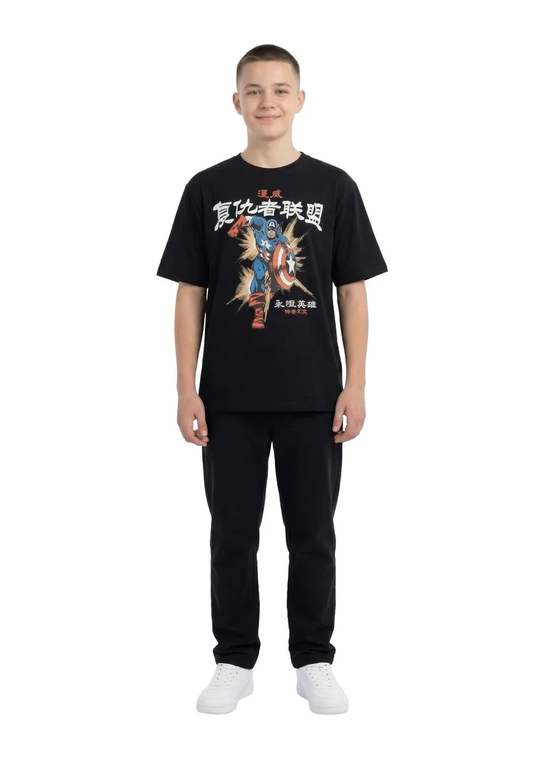 MARVEL  Men’s Marvel Captain America Oversized Drop Shoulder Graphic T-Shirt for Men | Best Price UAE