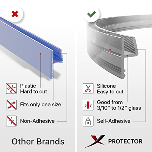 X-Protector Frameless Shower Door Side Seal X-Protector - 120" Shower Door Seal for All Door Thicknesses - Self-Adhesive Shower Door Sweep - Premium Door Side Seal Strip - Silicone Glass Shower Door Seal Strip - Image 3