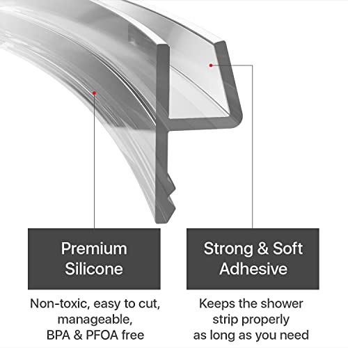 X-Protector Frameless Shower Door Side Seal X-Protector - 120" Shower Door Seal for All Door Thicknesses - Self-Adhesive Shower Door Sweep - Premium Door Side Seal Strip - Silicone Glass Shower Door Seal Strip - Image 2