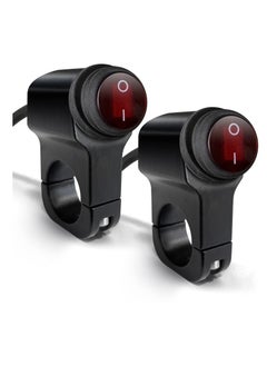 Motorcycle Handlebar Switch, 2 Pcs Waterproof ATV Handlebar Light Switch, Aluminium Alloy Push Botton Switches, for Motorcycle Bike ATV UTV Scooters Fits 22mm Handlebars (Red, Line length:50cm)