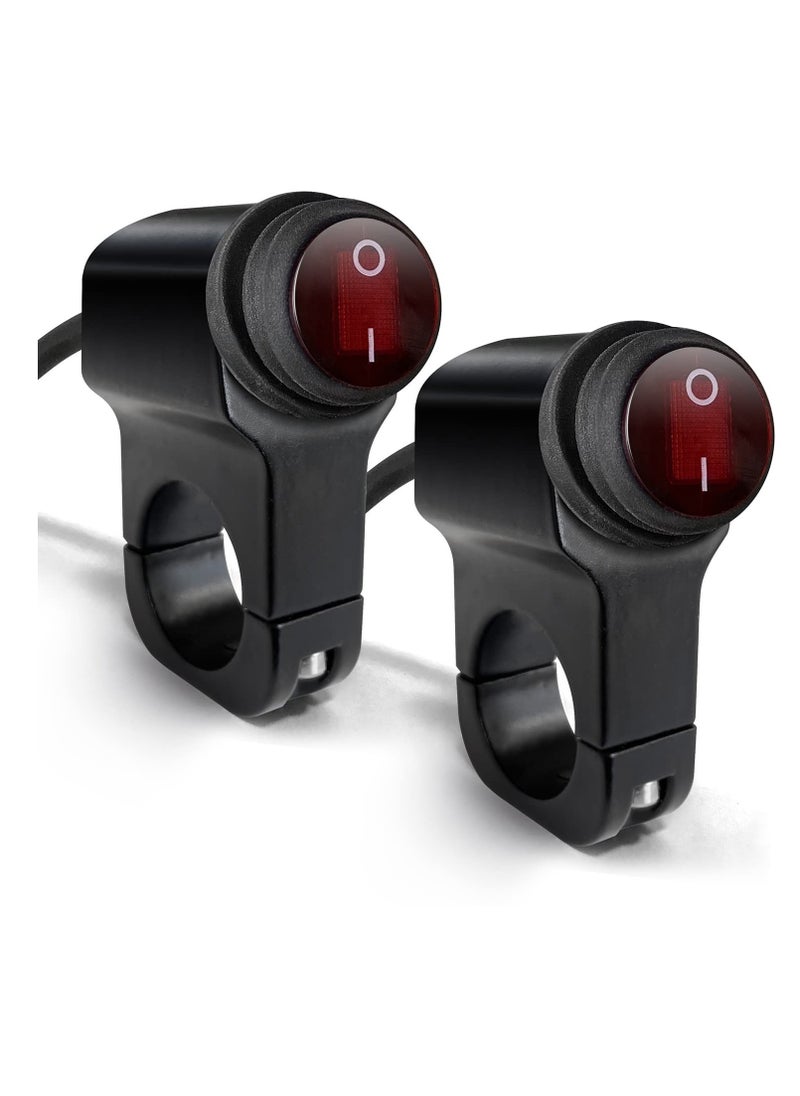 Excefore - Motorcycle Handlebar Switch, 2 Pcs Waterproof ATV Handlebar Light Switch, Aluminium Alloy Push Botton Switches, for Motorcycle Bike ATV UTV Scooters Fits 22mm Handlebars (Red, Line length:50cm) - Image 1