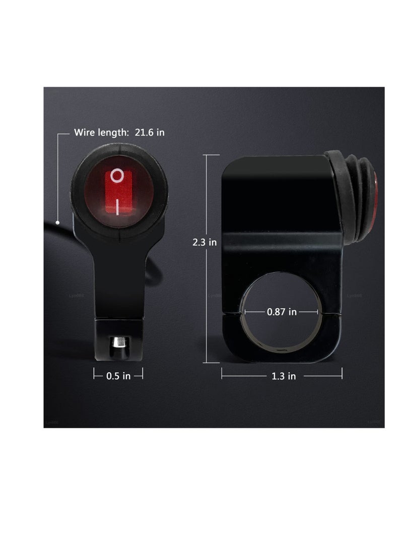 Excefore - Motorcycle Handlebar Switch, 2 Pcs Waterproof ATV Handlebar Light Switch, Aluminium Alloy Push Botton Switches, for Motorcycle Bike ATV UTV Scooters Fits 22mm Handlebars (Red, Line length:50cm) - Image 1