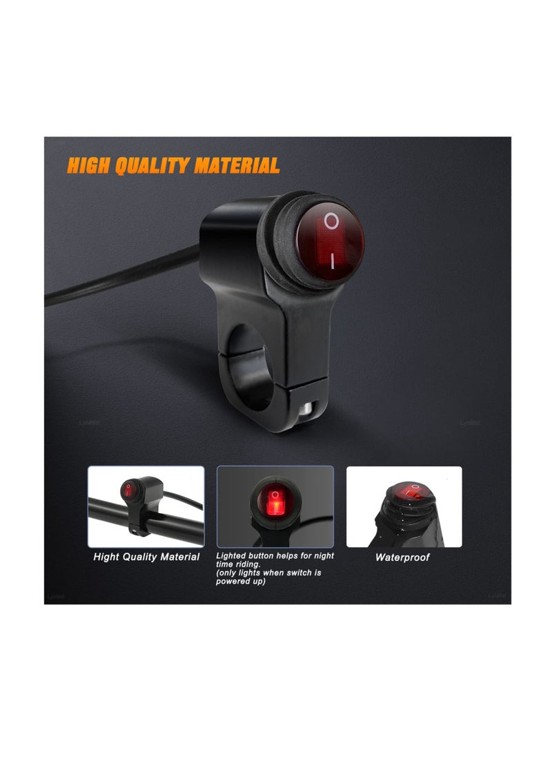 Excefore - Motorcycle Handlebar Switch, 2 Pcs Waterproof ATV Handlebar Light Switch, Aluminium Alloy Push Botton Switches, for Motorcycle Bike ATV UTV Scooters Fits 22mm Handlebars (Red, Line length:50cm) - Image 1