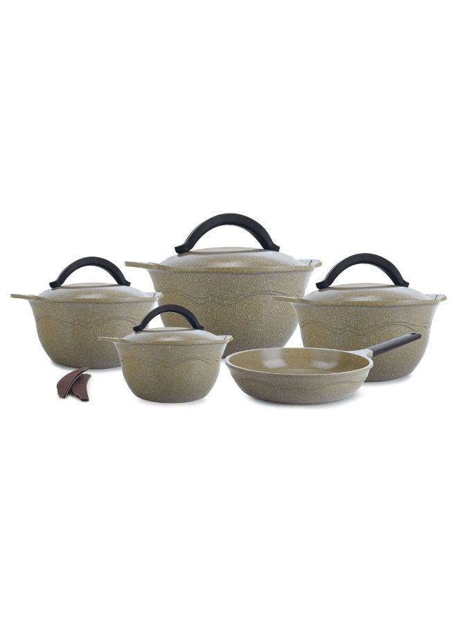 Master Retro Line Granite Set 11 Piece pot 18 - 20 - 26 - 30 - frying pan 28 cm-Mocha 