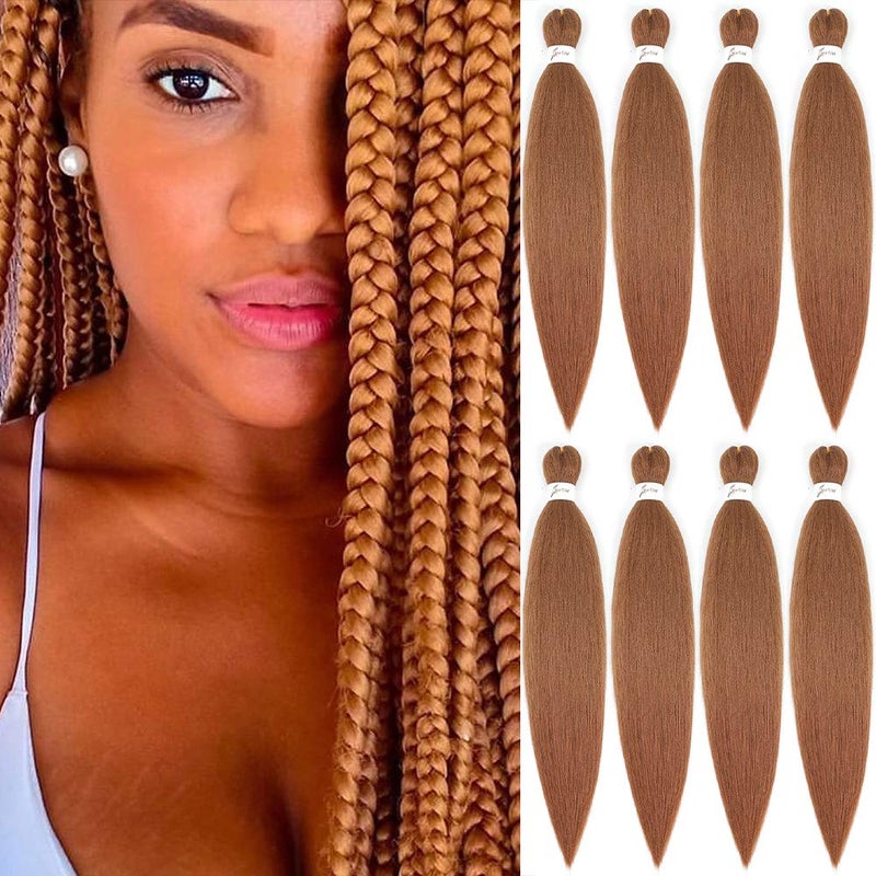 MULTI PACKS DEAL Spetra PreStretched Braiding Hair 8 Bundles 24 Inch Auburn Brown Synthetic Crochet Braids Natural and Soft Box Braids Hot Water Setting Professional Yaki Straight