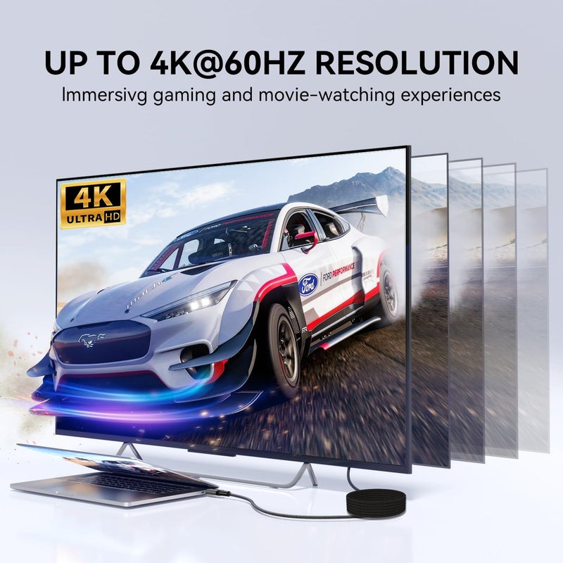 كيبل ديكون كابل تمديد USB4 Thunderbolt 4 5M 16.5FT 240W 4K USB C ذكر/ذكر شحن سريع 20Gbps نقل بيانات كابل 8K@60Hz 4K@144Hz فيديو متوافق مع MacBook M1 M2 M3 - Image 4