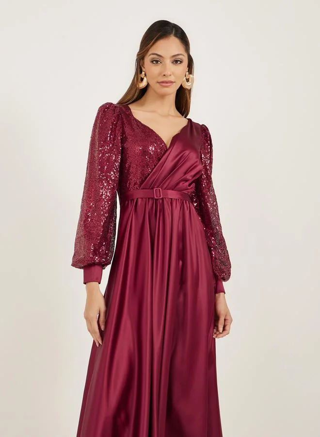 Styli Sequin Sleeve Maxi Dress