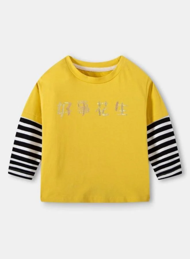 YUNIQEE Yellow Printed Long Sleeve Crew Neck T-Shirt