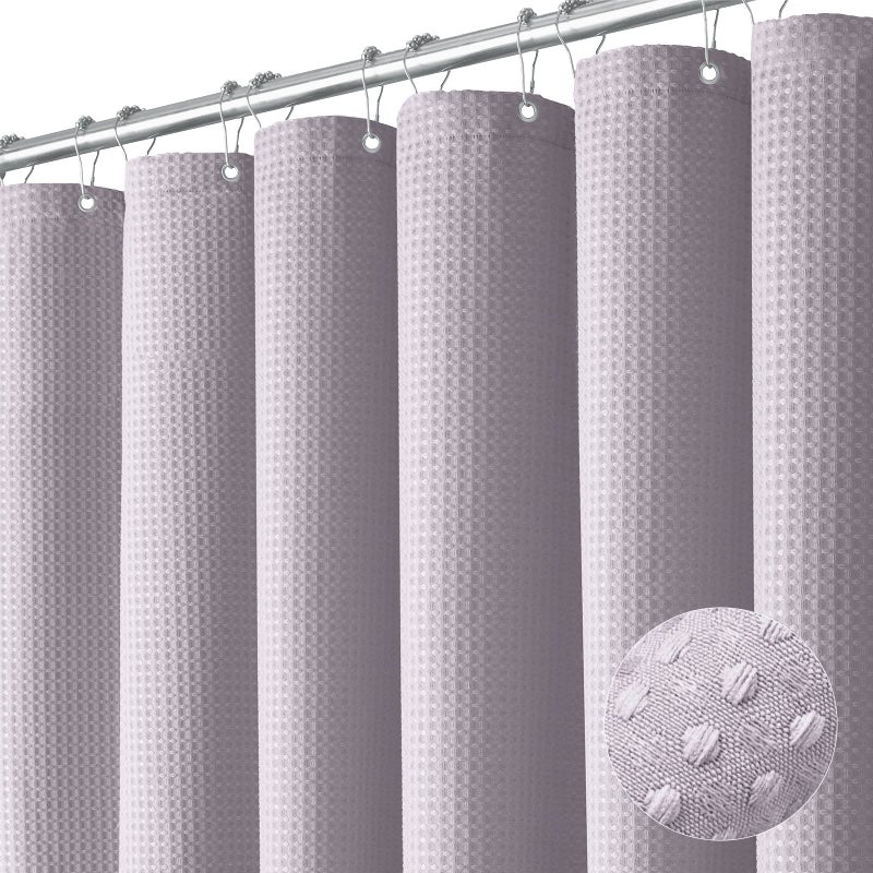 Dynamene Lavender Fabric Shower Curtain - Waffle Weave Textured Heavy Duty Cloth Shower Curtains for Bathroom, 256GSM Hotel Luxury Weighted Bath Curtain Set with 12 Hooks,72x72, Lavender - Image 1