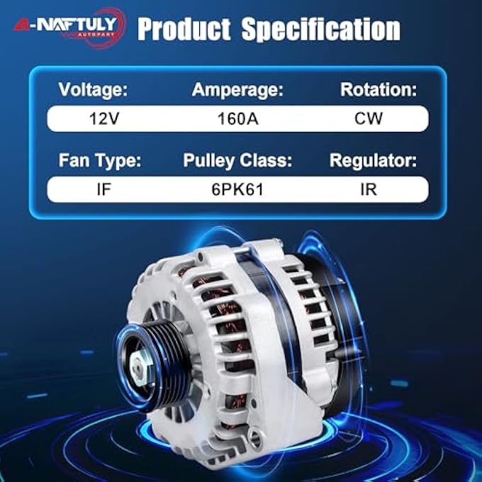 A-NAFTULY Alternator Fits for 2007-2014 GMC Yukon, Sierra, Chevy Tahoe, Suburban, Silverado 1500/2500, Avalanche, Cadillac Escalade, Alternator Replacement 15093928, 15857608, 15905871, 25877026 - Image 5