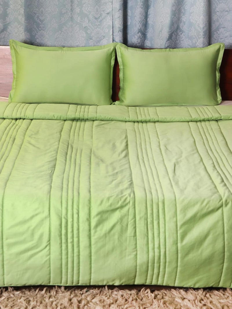 ZEBA World Reversible Qulit with Lines Cotton 300TC Green - 90" X 108", 17" X 27" - Image 3