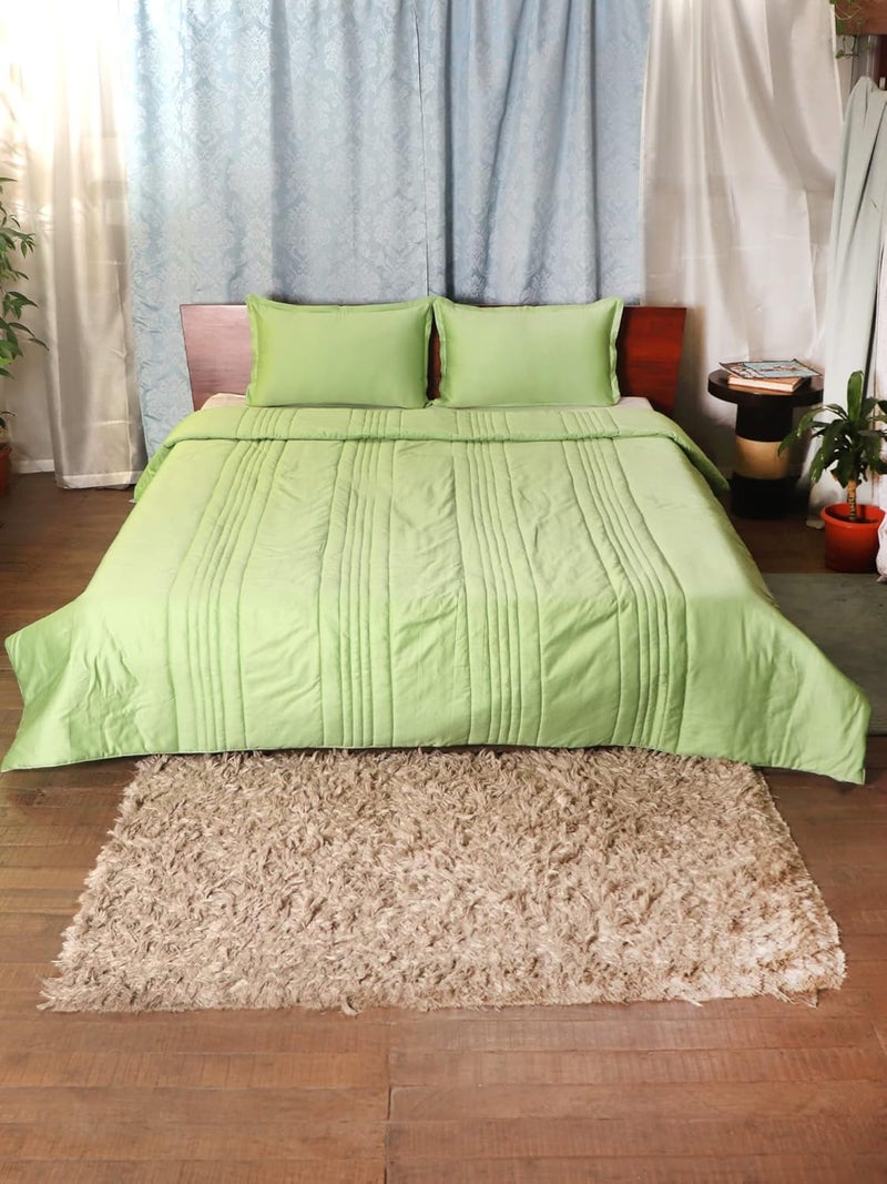 ZEBA World Reversible Qulit with Lines Cotton 300TC Green - 90" X 108", 17" X 27" - Image 2