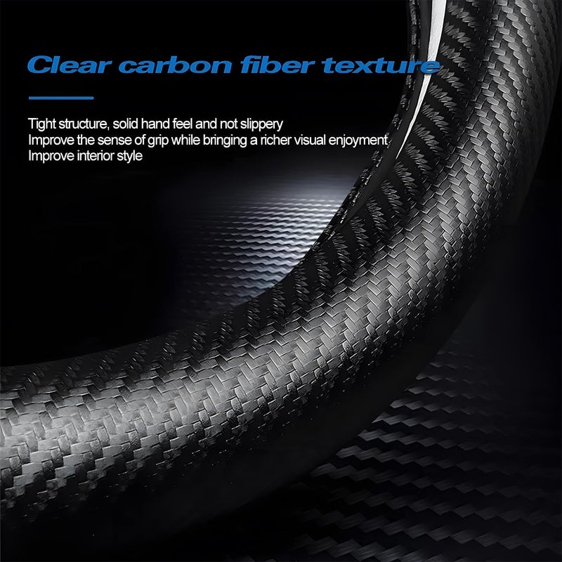 X spring Car Steering Wheel Cover, Diameter 38cm Car Carbon Fiber and Leather D Shape Steering Wheel Cover, Non Slip Breathable Car Steering Wheel Protector, Wear Resistant Steering Wheel Sleeve - Image 4