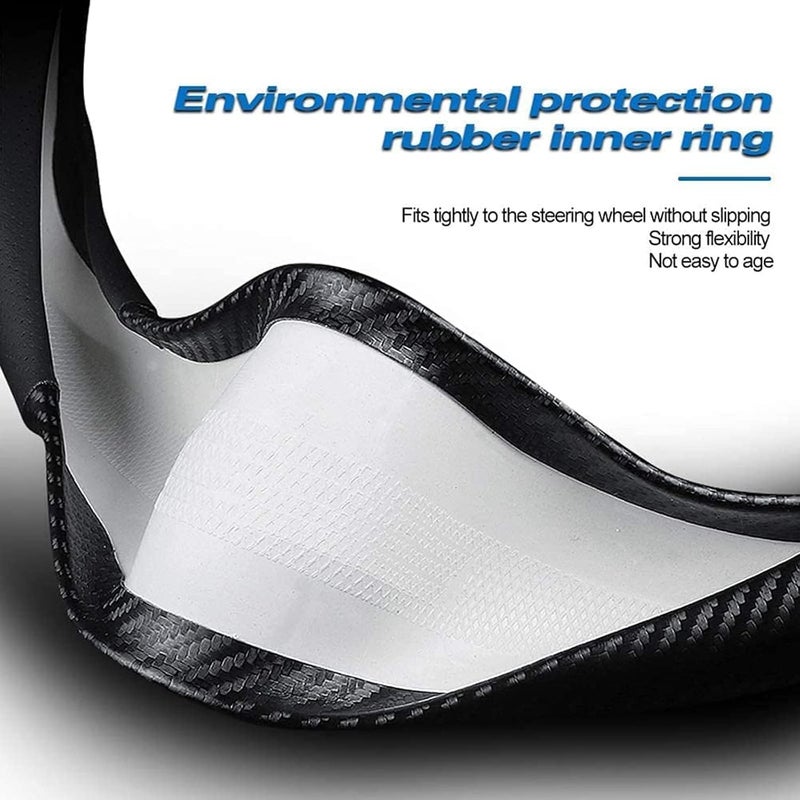X spring Car Steering Wheel Cover, Diameter 38cm Car Carbon Fiber and Leather D Shape Steering Wheel Cover, Non Slip Breathable Car Steering Wheel Protector, Wear Resistant Steering Wheel Sleeve - Image 2
