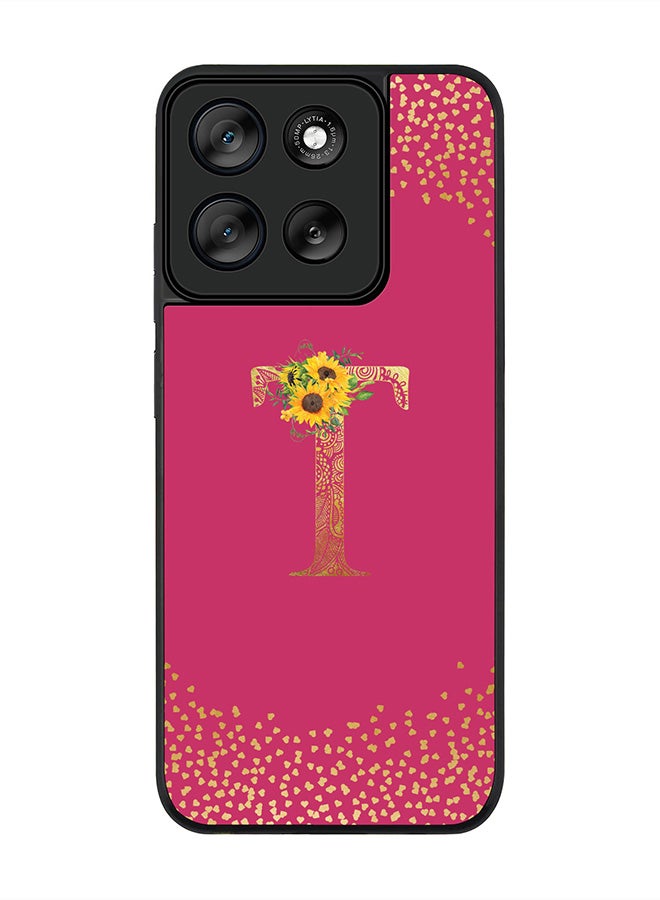 Stylizedd For Motorola Moto G56 Case,Slim fit Camera Protection, Shockproof Thin Phone cover  - Custom Floral Monogram - T ( Deep Pink ) - Image 1