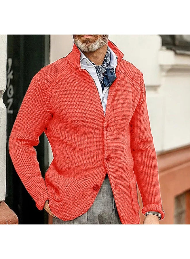 NIBEMINENT Men's Solid Casual Knitwear Sweater Thick Warm Stand Collar Cardigan Tops Elegant Knitted Coats Autumn Winter Male Sweaters - Image 1