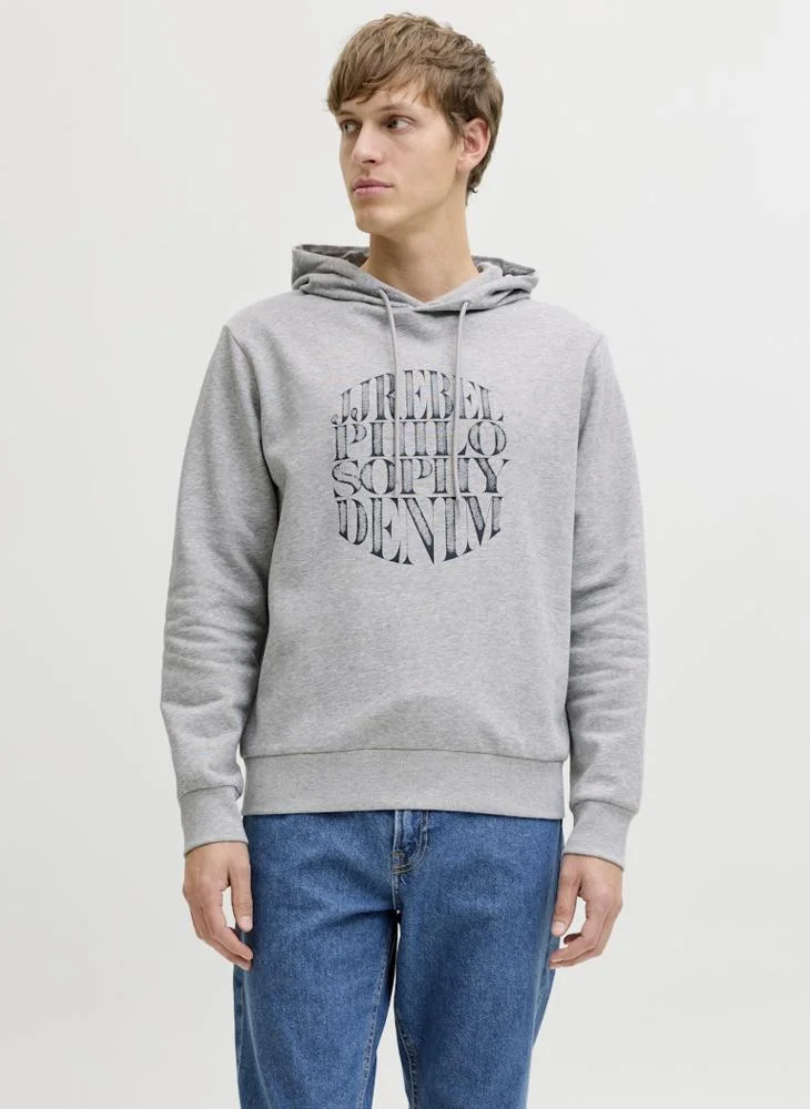 JJ Rebel Text Print Regular Fit Crew Neck Hoodie