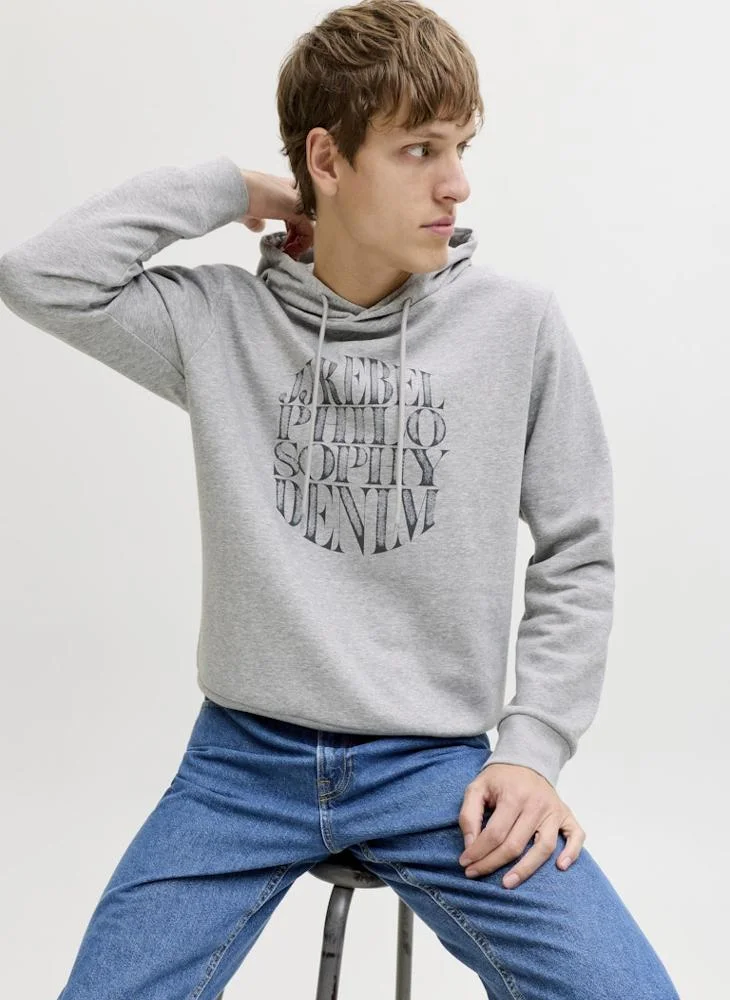 JJ Rebel  Text Print Regular Fit Crew Neck Hoodie for Men | Best Price UAE