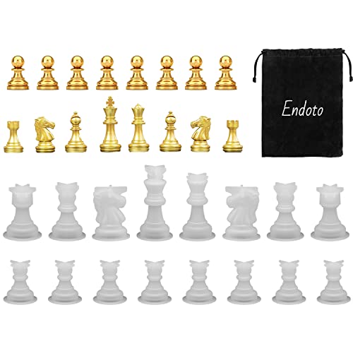Endoto Resin Chess Pieces Mold Set, 16 Pieces Full Size 3D Silicone Chess Molds Kit for Epoxy Resin Casting, Family Party Board Games and Home Decoration - Image 1