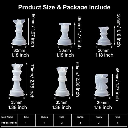 Endoto Resin Chess Pieces Mold Set, 16 Pieces Full Size 3D Silicone Chess Molds Kit for Epoxy Resin Casting, Family Party Board Games and Home Decoration - Image 3