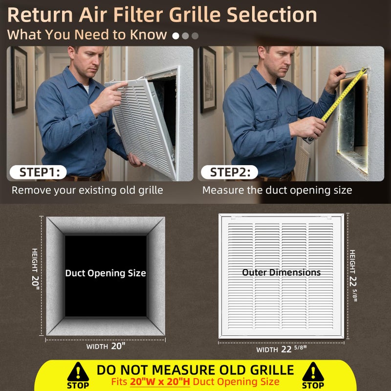Fancat Return Air Filter Grille for 20x20 Ducts, Steel Vent Cover Grille with Removable Door for 1â€œ Filters | Suitable for Sidewall & Ceiling | White Coating | Outer Dimensions: 22 5/8â€ W x 22 5/8" H - Image 2