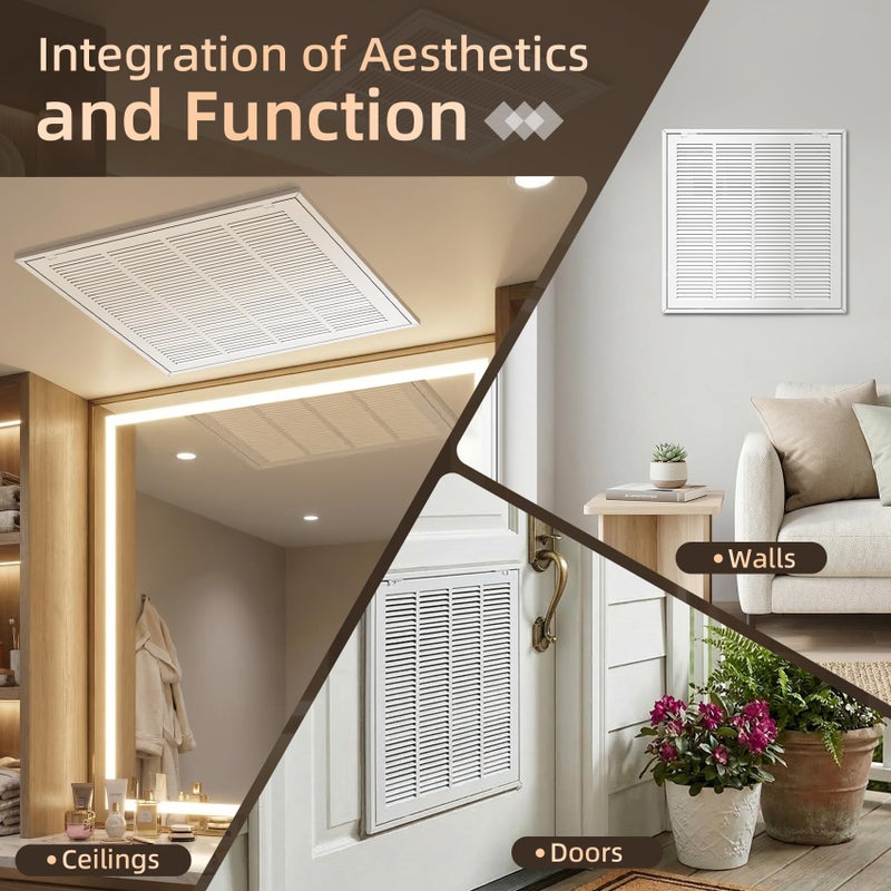 Fancat Return Air Filter Grille for 20x20 Ducts, Steel Vent Cover Grille with Removable Door for 1â€œ Filters | Suitable for Sidewall & Ceiling | White Coating | Outer Dimensions: 22 5/8â€ W x 22 5/8" H - Image 5
