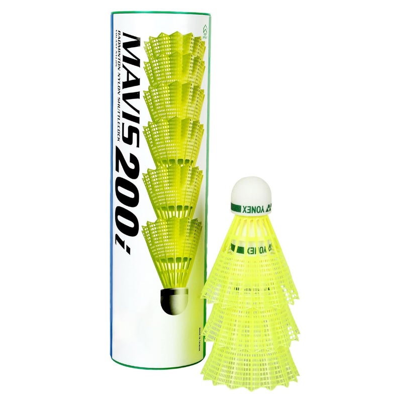 Yonex Mavis 200i Nylon Shuttle Cock, Pack of 6 (Yellow) - Image 1