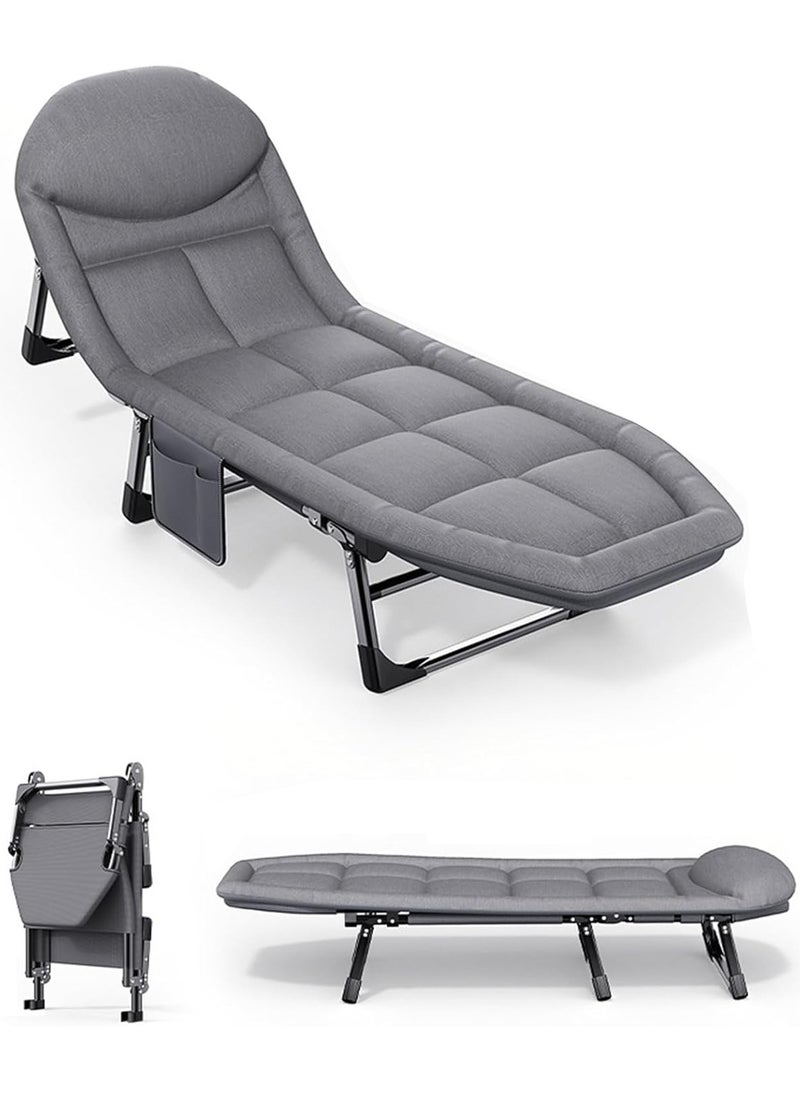 Generic - Folding Camping Bed Comfortable Portable Foldable Bed with Mattress Pillow Premium Single Lounge Chair Indoor Outdoor Beach Bed for Camp Office Lounger (Folding Bed) - Image 1