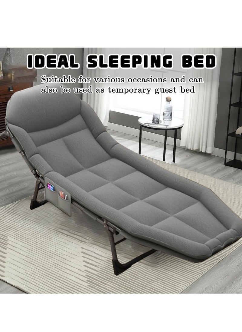 Generic - Folding Camping Bed Comfortable Portable Foldable Bed with Mattress Pillow Premium Single Lounge Chair Indoor Outdoor Beach Bed for Camp Office Lounger (Folding Bed) - Image 1