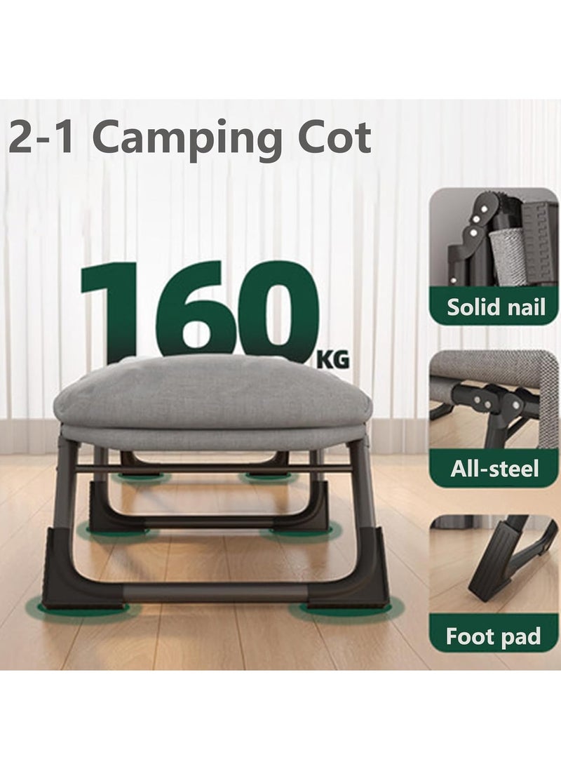 Generic - Folding Camping Bed Comfortable Portable Foldable Bed with Mattress Pillow Premium Single Lounge Chair Indoor Outdoor Beach Bed for Camp Office Lounger (Folding Bed) - Image 1