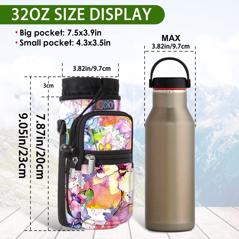 icolor Water Bottle Carrier Bag Holder 25/32/40/64oz,Adjustable Padded Shoulder & Handle Strap Sports Sling Hiking Pack,Insulated Neoprene Wide Mouth Bottle Sleeve - Image 2
