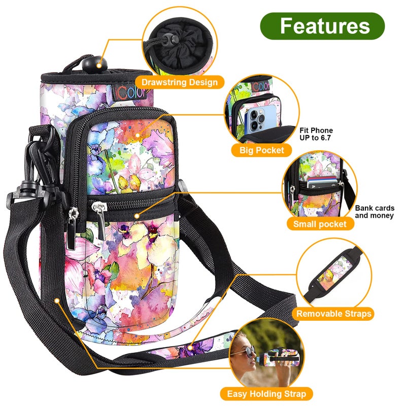 icolor Water Bottle Carrier Bag Holder 25/32/40/64oz,Adjustable Padded Shoulder & Handle Strap Sports Sling Hiking Pack,Insulated Neoprene Wide Mouth Bottle Sleeve - Image 4