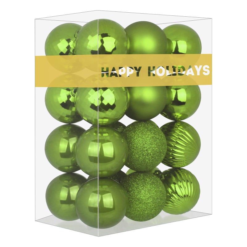 Lime Green 25 Christmas Balls Christmas Tree Decoration Ornaments Shatterproof Hanging Balls for Birthday Halloween Holiday Wedding Decorations Set of 24pcs