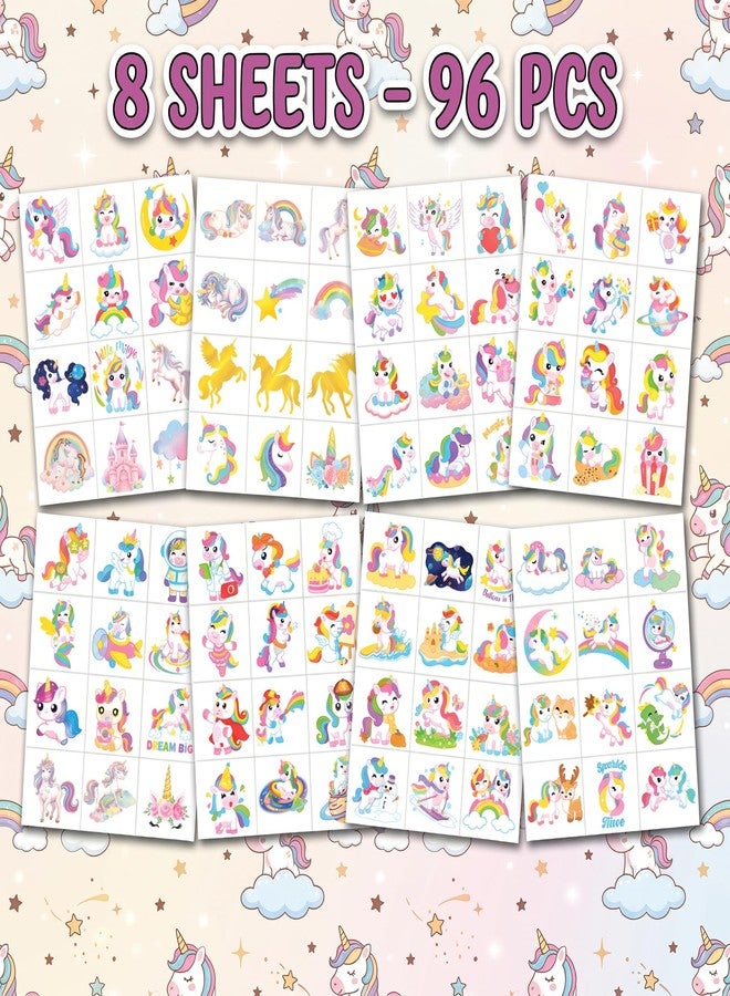 91TATTOOS 96 PCS Cute Unicorn Fantasy Pre-Cut Temporary Tattoos for Kids - Image 3