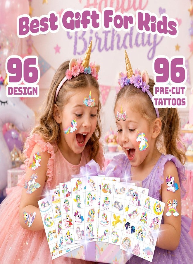 91TATTOOS 96 PCS Cute Unicorn Fantasy Pre-Cut Temporary Tattoos for Kids - Image 4