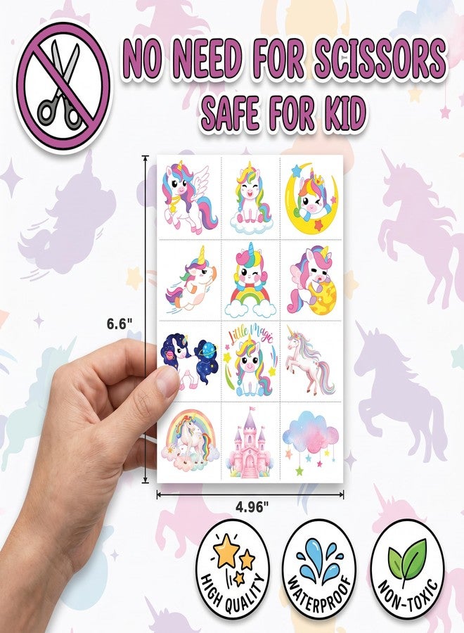 91TATTOOS 96 PCS Cute Unicorn Fantasy Pre-Cut Temporary Tattoos for Kids - Image 5