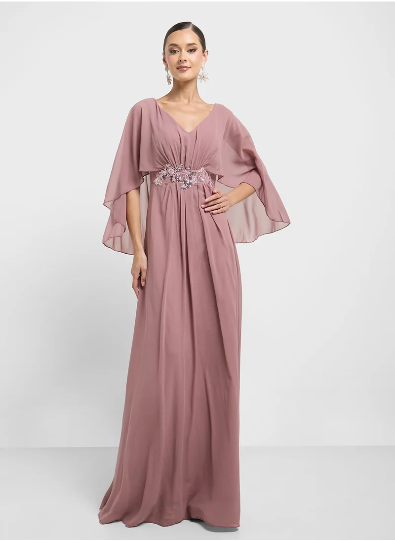 خزانة Dress With Cape Styled Sleeves