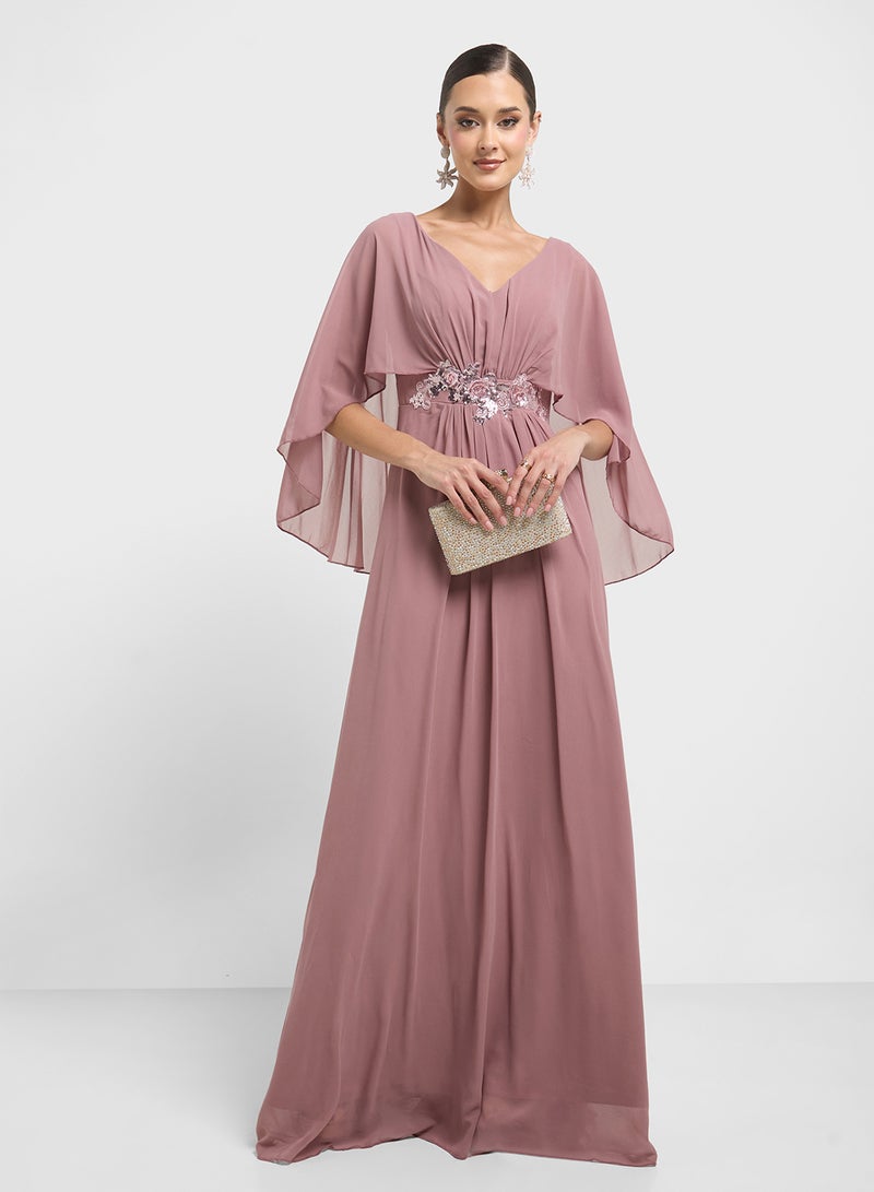 Khizana Dress With Cape Styled Sleeves - Image 4