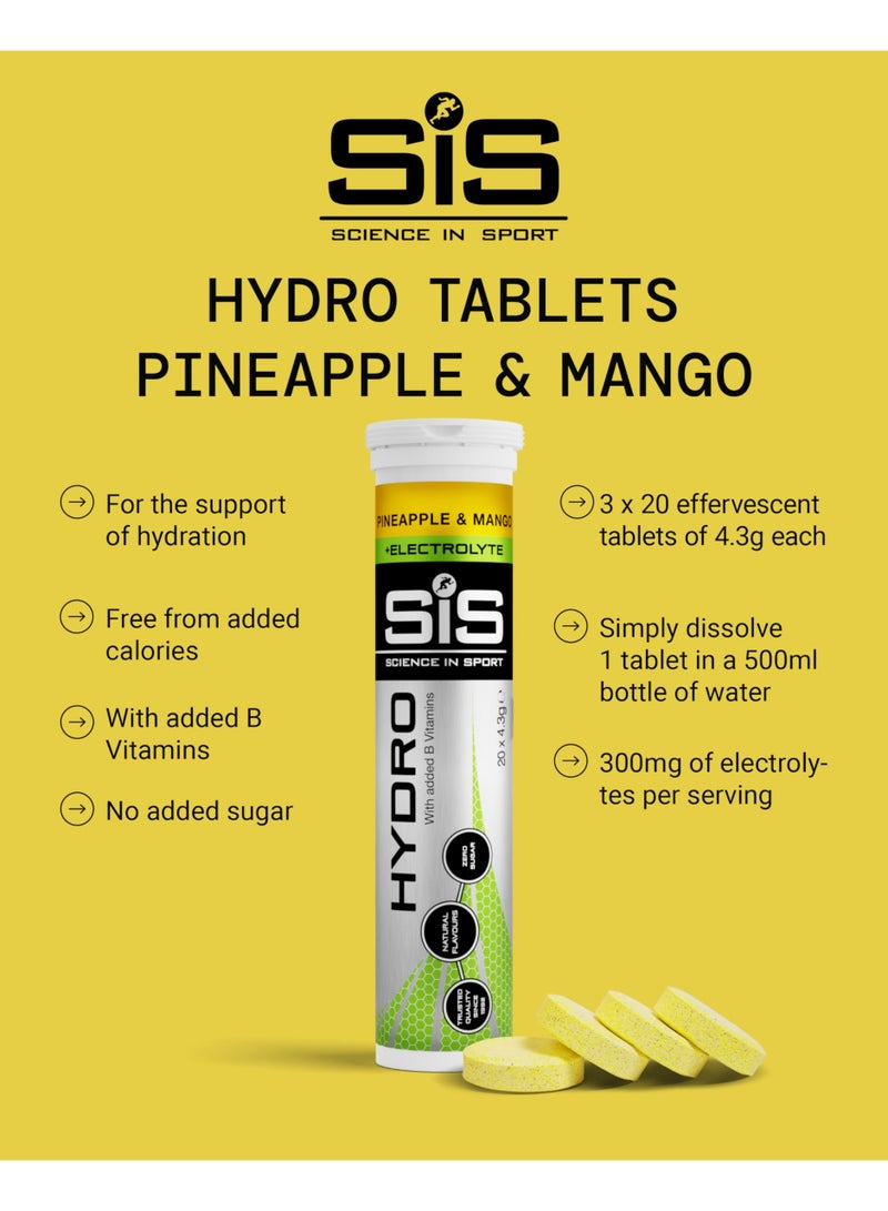 SIS Hydro Electrolyte Tablets | Sugar Free Hydration Tablets | Essential Electrolytes to Reduce Fatigue & Aid Rehydration | Gluten Free | Pineapple & Mango Flavour | 60 Servings | 3 Pack - Image 2