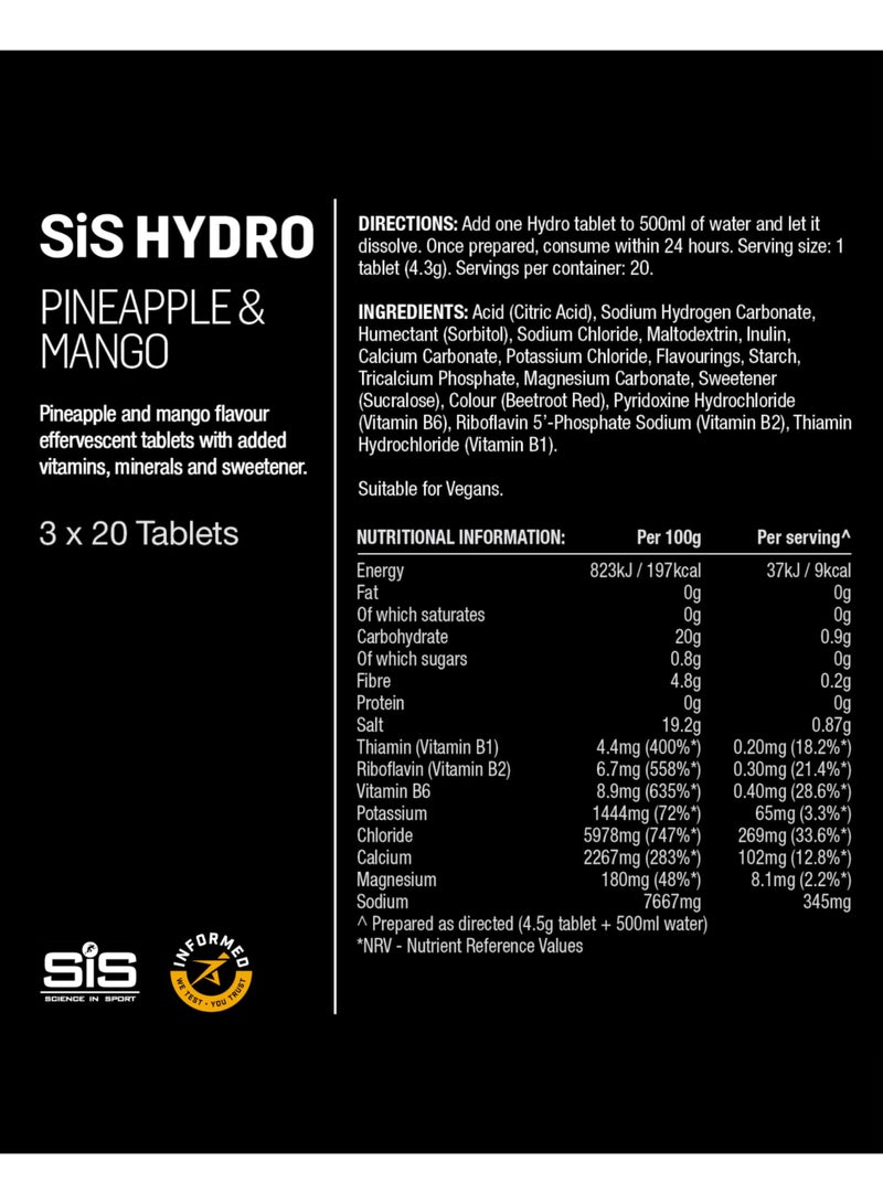 SIS Hydro Electrolyte Tablets | Sugar Free Hydration Tablets | Essential Electrolytes to Reduce Fatigue & Aid Rehydration | Gluten Free | Pineapple & Mango Flavour | 60 Servings | 3 Pack - Image 5