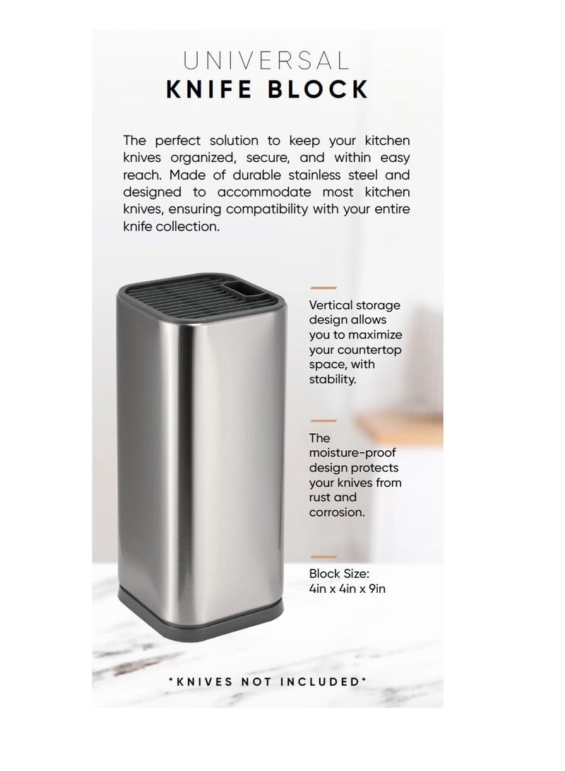 KASTWAVE حامل كتلة السكاكين العالمي، كتل السكاكين العالمية، منظم من الفولاذ المقاوم للصدأ مع فتحات للمقص، مقاوم للصدأ لأي سكين يصل طوله إلى 8.10 بوصات (السكاكين غير مشمولة) - Image 2