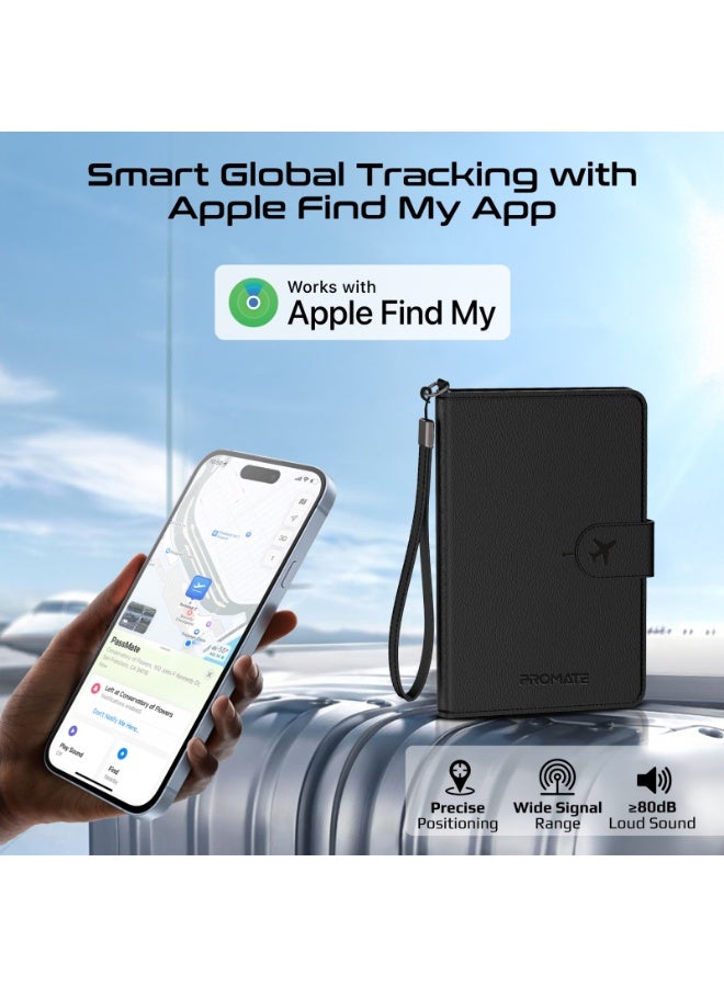 Promate Smart Leather Passport Holder with RFID Protection, Apple Find My Global Tracker, Wireless Charging, 6-Month Battery, Waterproof Anti-Loss Travel Wallet Organizer - Image 4