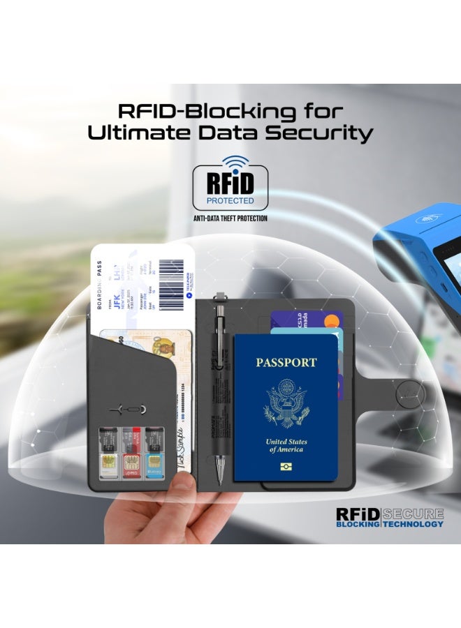 Promate Smart Leather Passport Holder with RFID Protection, Apple Find My Global Tracker, Wireless Charging, 6-Month Battery, Waterproof Anti-Loss Travel Wallet Organizer - Image 2