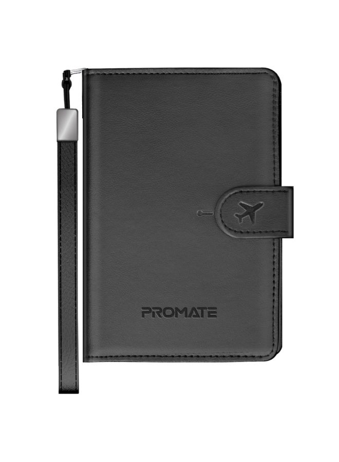 Promate Smart Leather Passport Holder with RFID Protection, Apple Find My Global Tracker, Wireless Charging, 6-Month Battery, Waterproof Anti-Loss Travel Wallet Organizer - Image 3